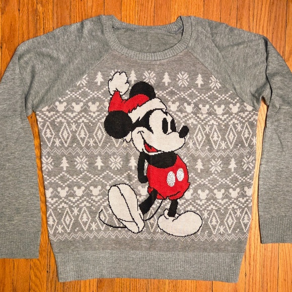 Disney MICKEY MOUSE Christmas sweater with rhinestone buttons!  So cute - Med - Picture 1 of 3